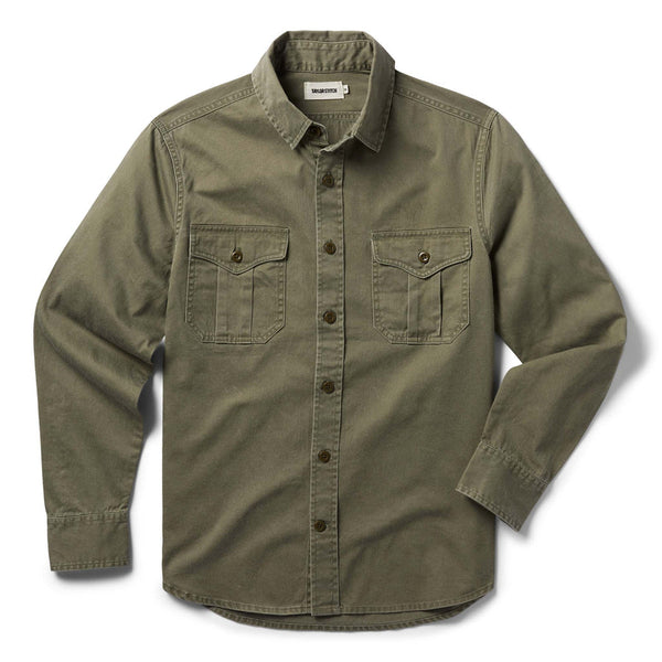 Front of Saddler Shirt in Washed Olive