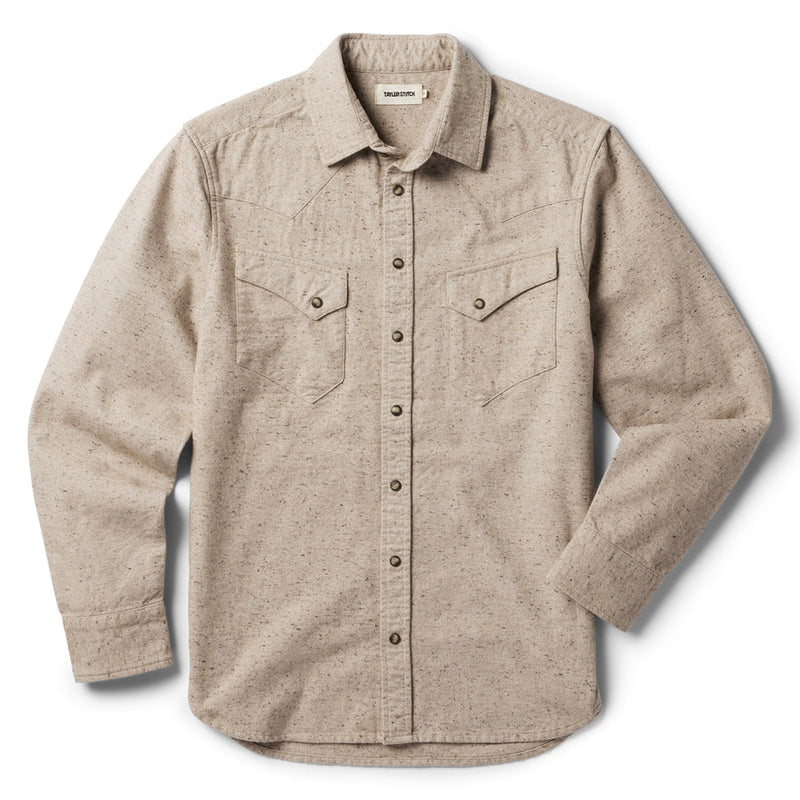 Front of Taylor Stitch Western Shirt in Oat Donegal