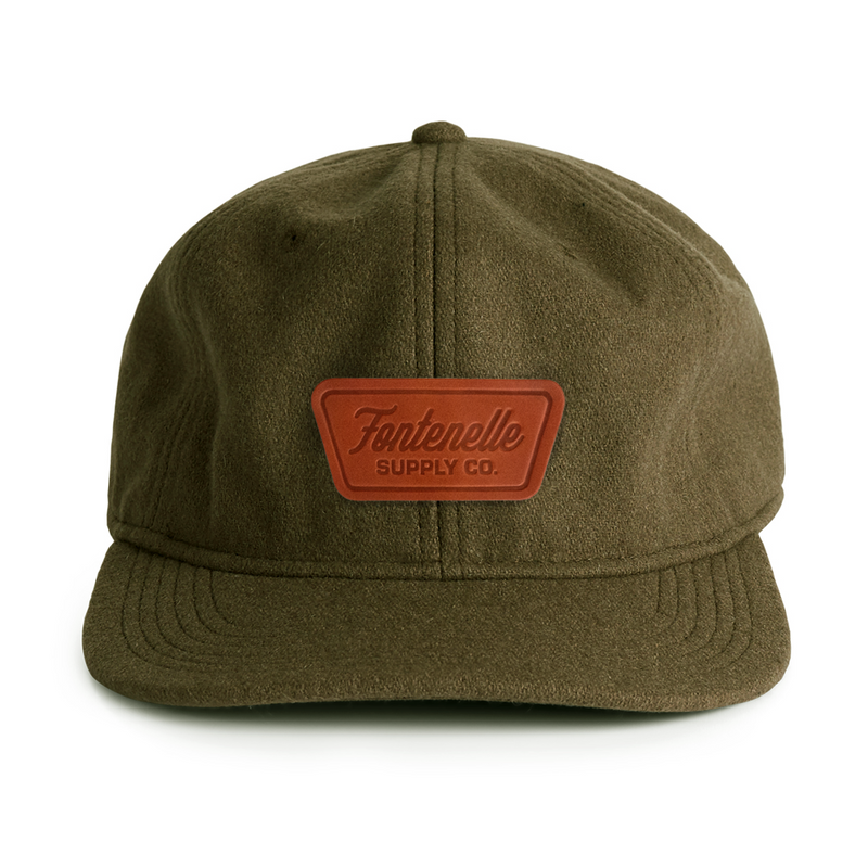 FSC Leather Patch Wool Cap in Olive