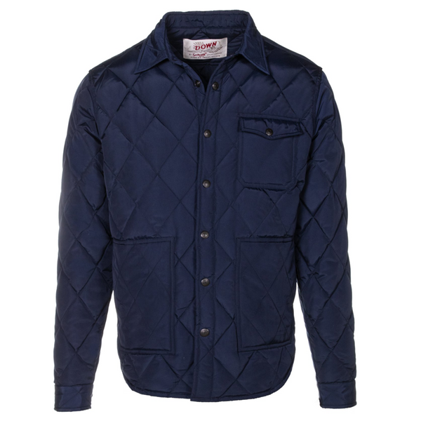 Front of Schott NYC Down Filled Quilted Shirt Jacket in Navy