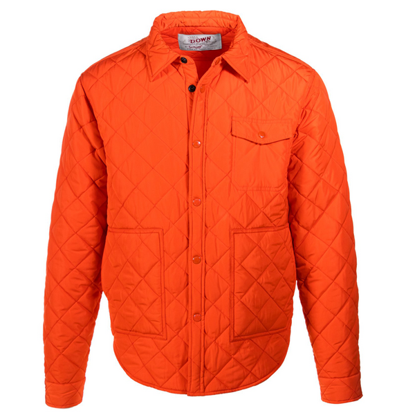 Front of Schott NYC Down Filled Quilted Shirt Jacket in Orange