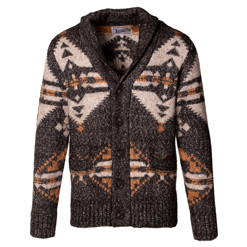 Front of Schott Yak Blend Motif Cardigan in Black