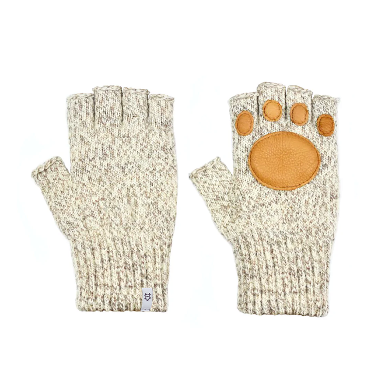 Upstate Stock Fingerless Paw Print Gloves in Oatmeal Melange