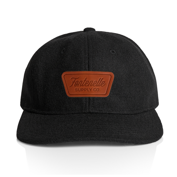 FSC Leather Patch Wool Cap in Black